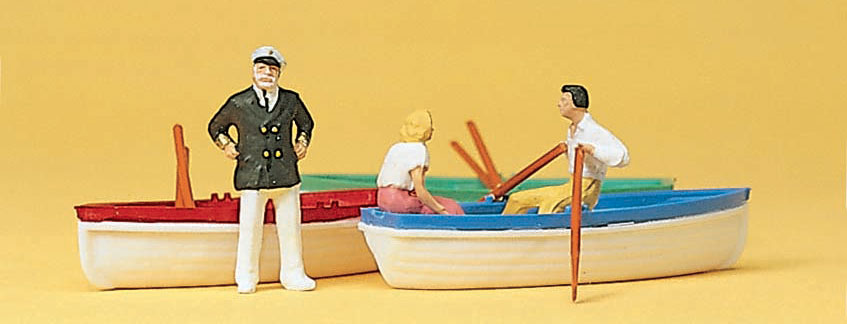 Preiser 10072 HO Scale Boat Rental Family with 3 Boats Set