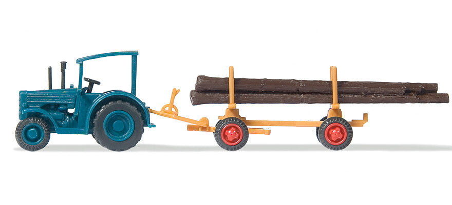 Preiser 79504 N Scale Hanomag Tractor w/Log Trailer Set