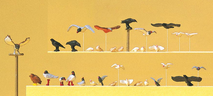 Preiser 10169 HO Pigeons, Seagulls, Crows & Birds 22pc