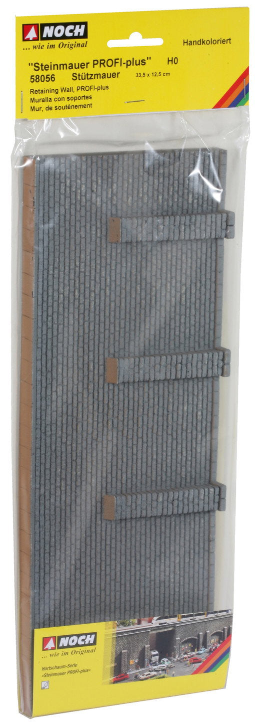 Noch 58056 HO Scale PROFI-Plus Retaining Wall, Gray Brick