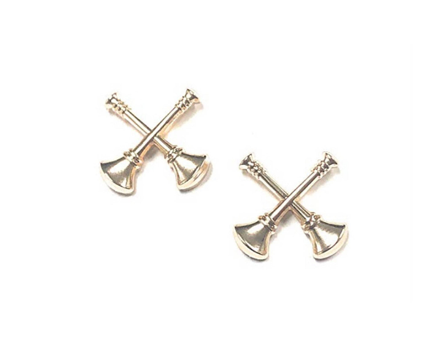 STA-BRITE® Captain 2 Crossed Bugles Pin On Collar Rank Gold Plated (pair)