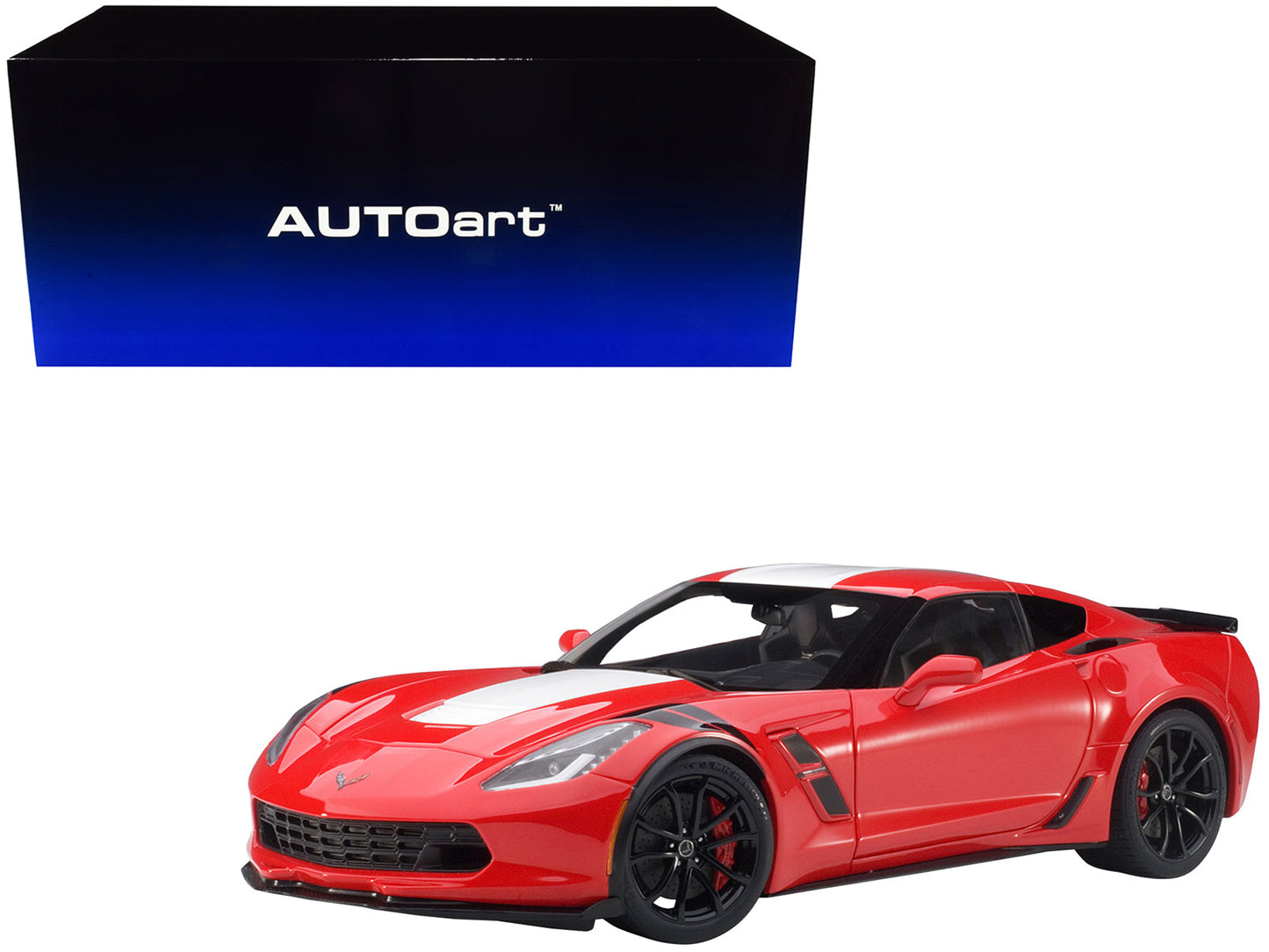 2017 Chevrolet Corvette C7 Grand Sport Red with White Stripe and Black Fender Hash Marks 1/18 Model Car by Autoart free shipping USA