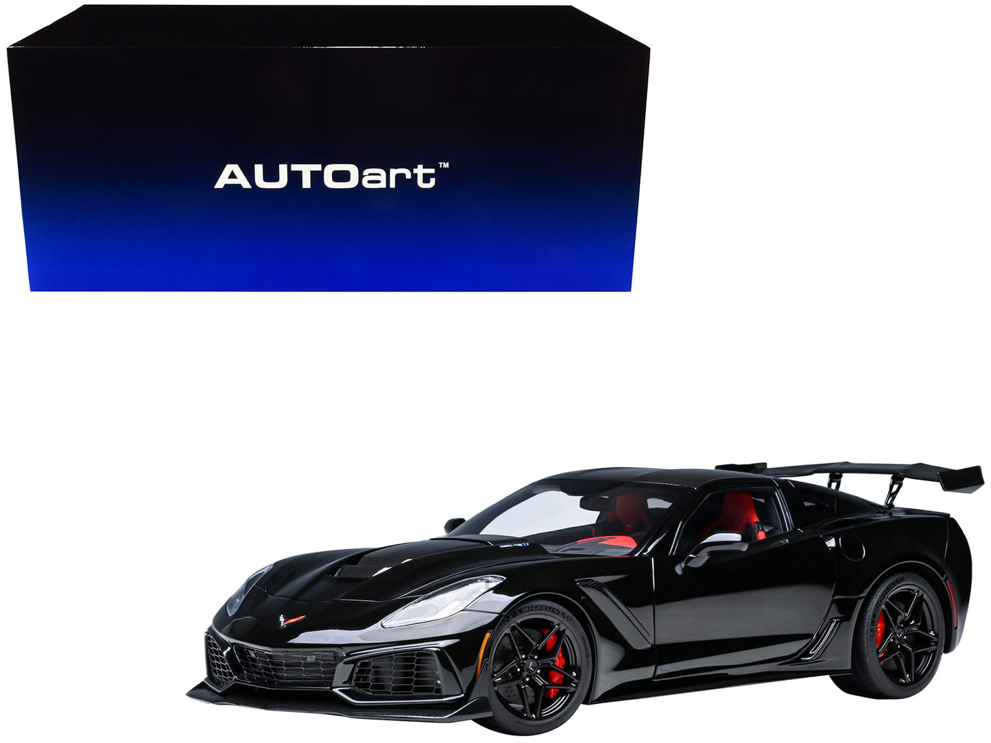 2019 Chevrolet Corvette C7 ZR1 Black with Carbon Top 1/18 Model Car by Autoart free shipping USA
