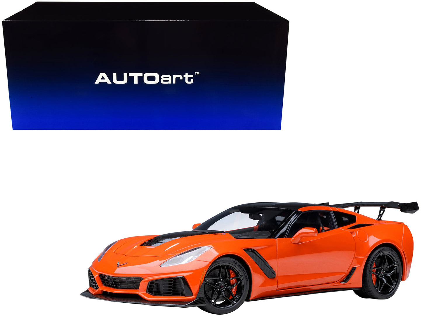 2019 Chevrolet Corvette C7 ZR1 Sebring Orange Tintcoat with Carbon Top 1/18 Model Car by Autoart free shipping USA
