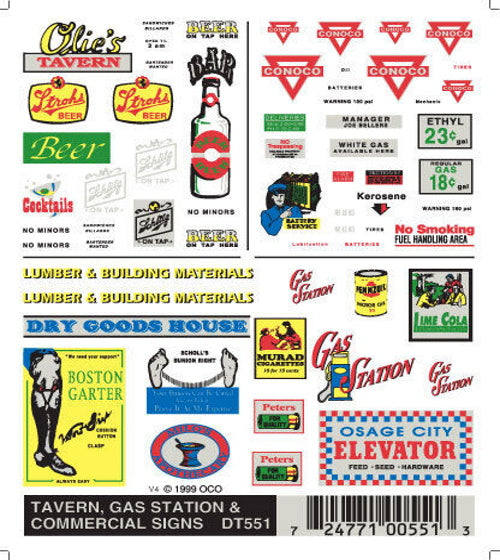 Woodland Scenics DT551 Taverns/Gas Station Signs Train Decal Sheet