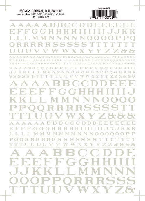 Woodland Scenics MG702 Roman R.R. Letters White 1/16-5/16" Train Decal Sheet