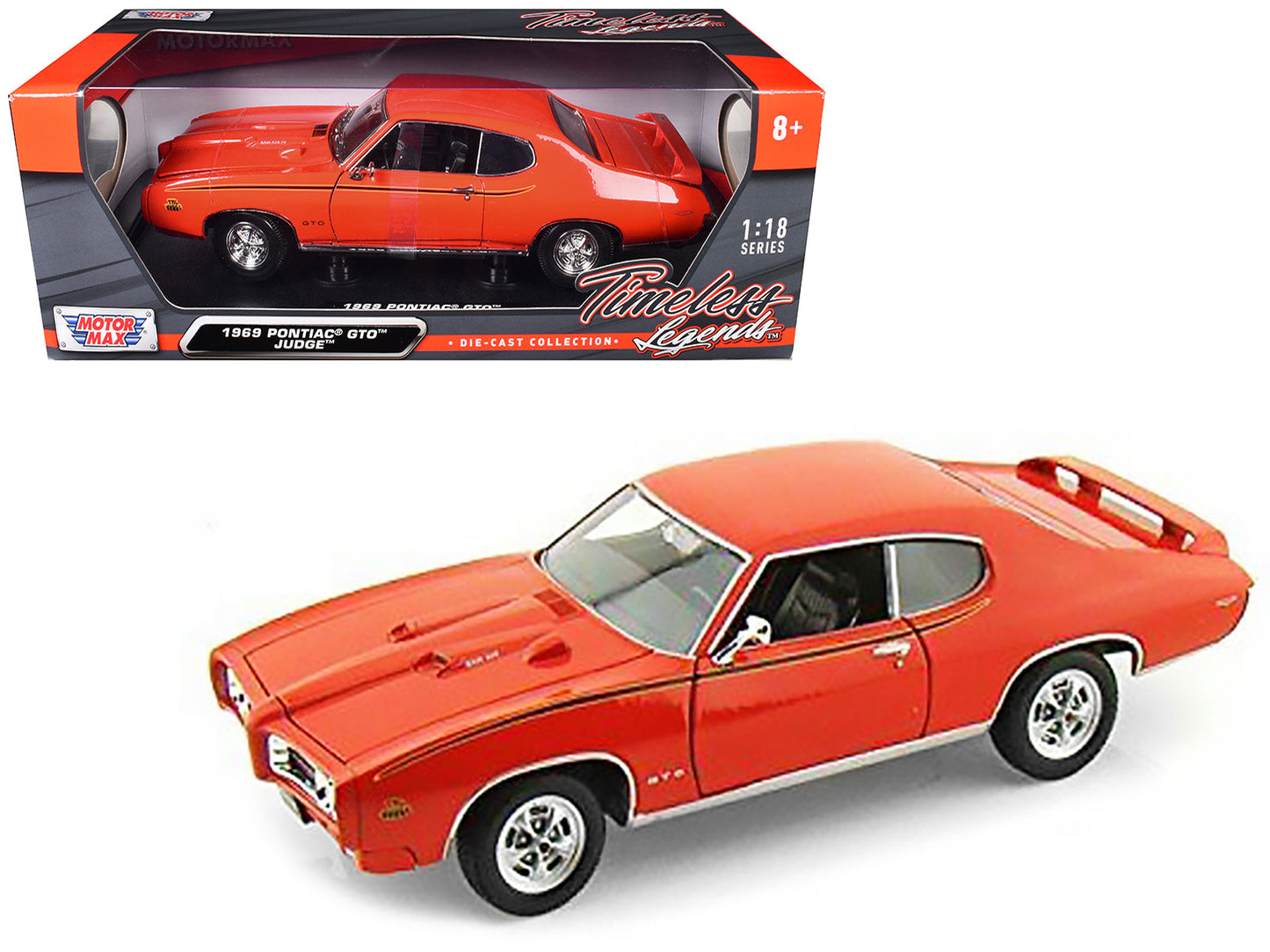 1969 Pontiac GTO Judge Orange 1/18 Diecast Model Car by Motormax free shipping USA