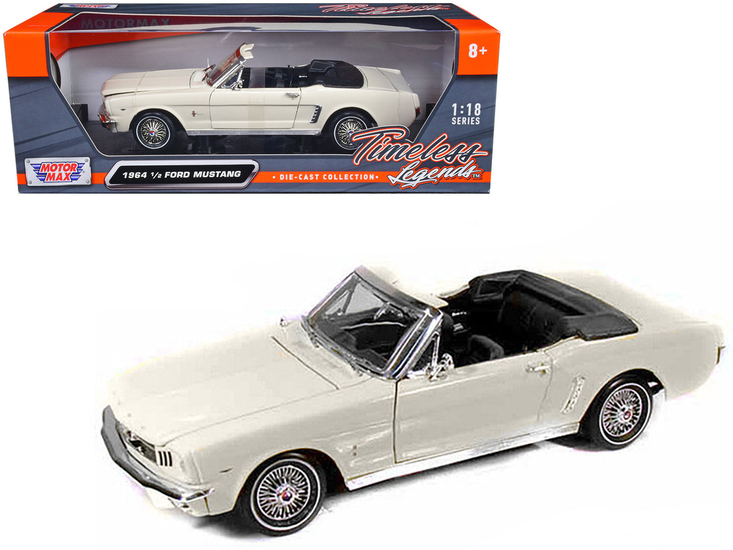1964 1/2 Ford Mustang Convertible Cream 1/18 Diecast Car Model by Motormax free shipping USA