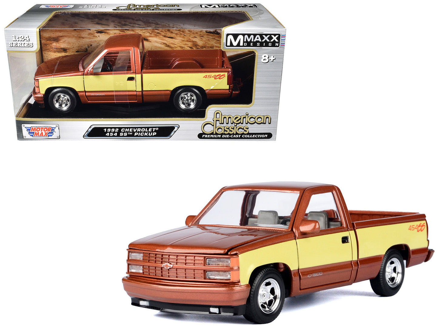 1992 Chevrolet 454 SS Pickup Truck Copper Metallic with Beige Sides "American Classics" Series 1/24 Diecast Model Car by Motormax free shipping USA