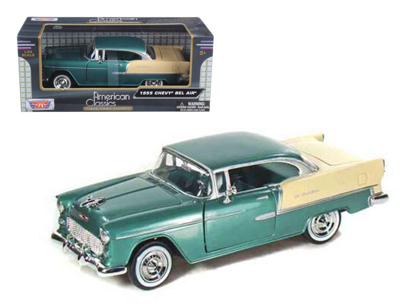 1955 Chevrolet Bel Air Green 1/24 Diecast Model Car by Motormax free shipping USA