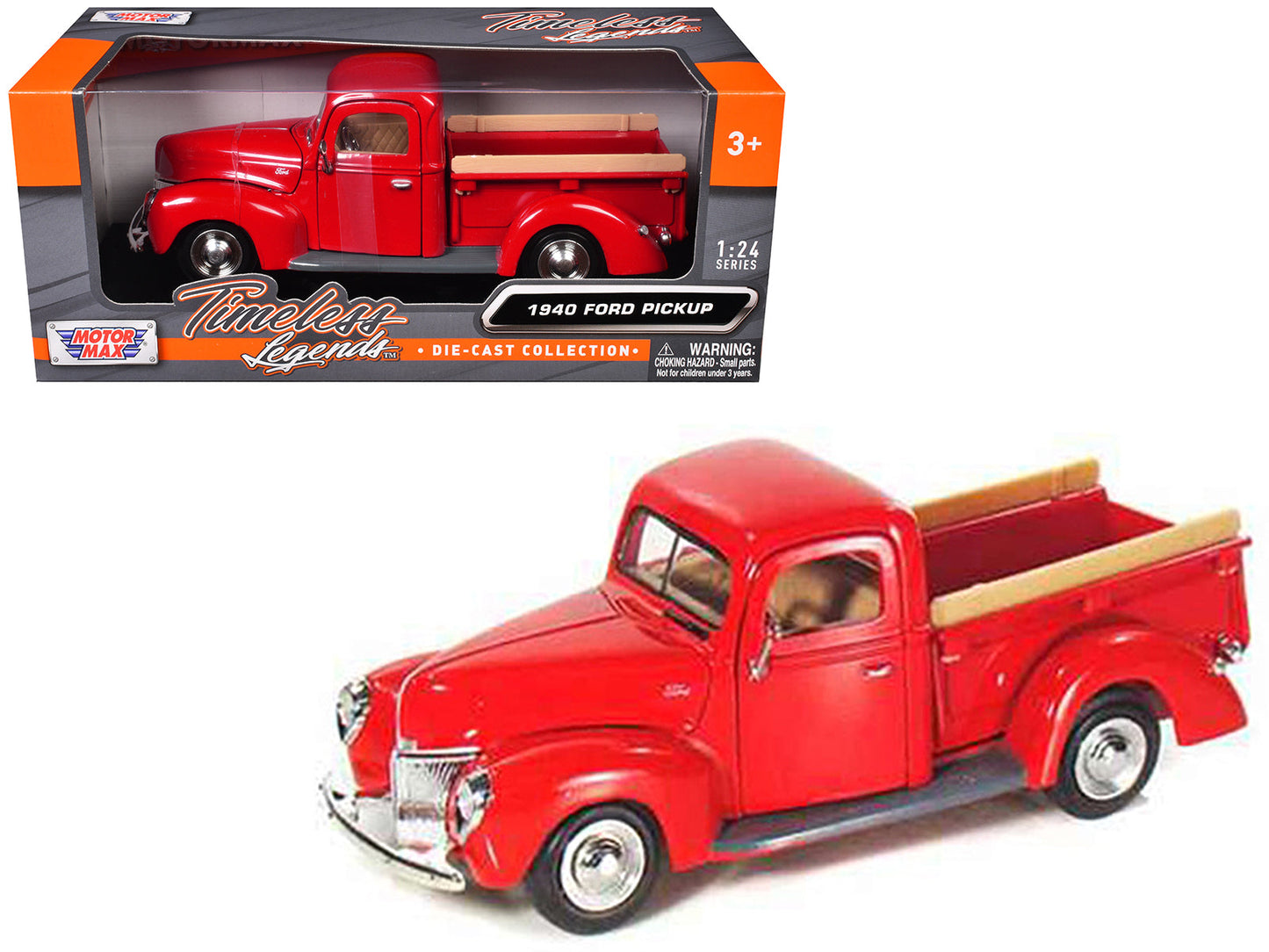 1940 Ford Pickup Truck Red 1/24 Diecast Model Car by Motormax free shipping USA