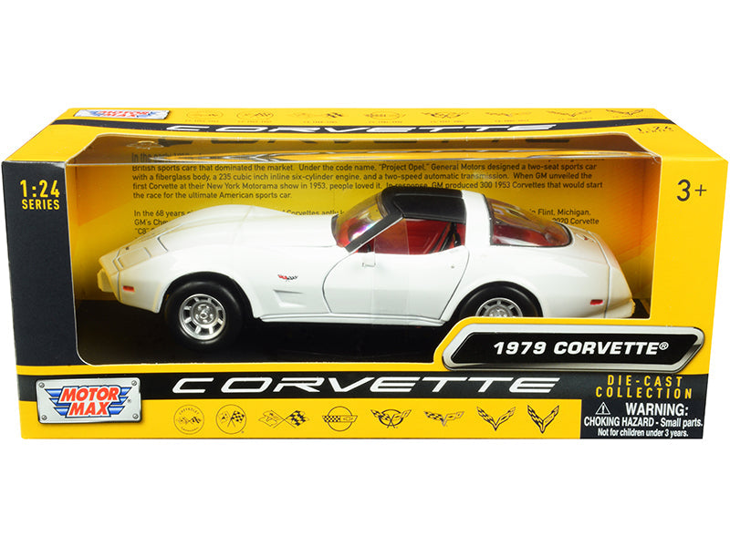 1979 Chevrolet Corvette C3 White with Black Top and Red Interior "History of Corvette" Series 1/24 Diecast Model Car by Motormax free shipping USA