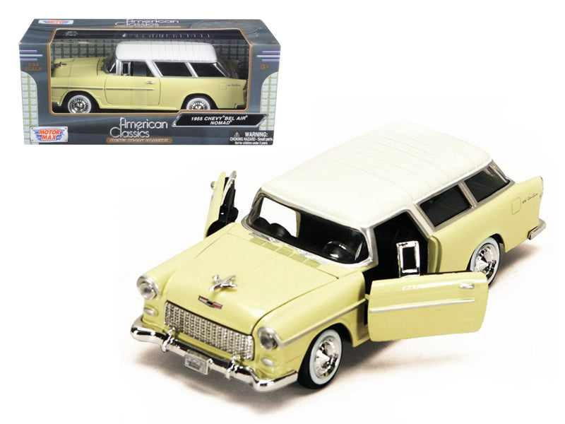 Top-Pick | 1955 Chevrolet Bel Air Nomad Yellow with White Top 1/24 Diecast Model Car by Motormax