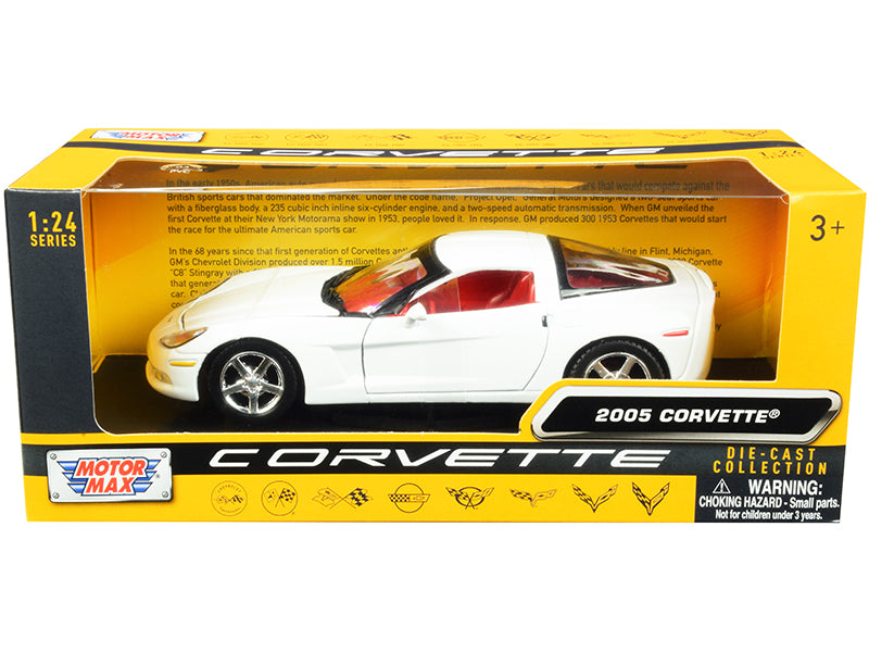2005 Chevrolet Corvette C6 White with Red Interior "History of Corvette" Series 1/24 Diecast Model Car by Motormax free shipping USA