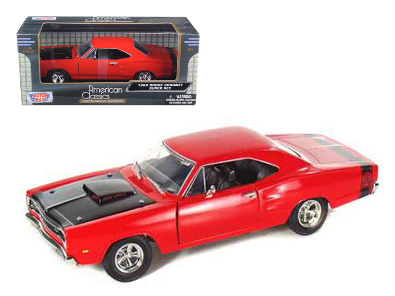 1969 Dodge Coronet Super Bee Red 1/24 Diecast Model Car by Motormax free shipping USA