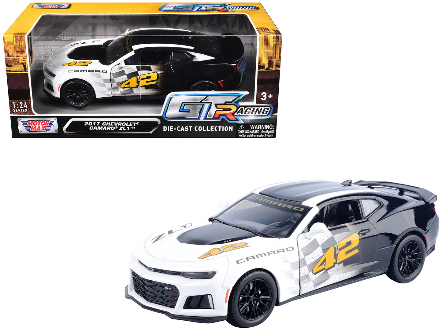 2017 Chevrolet Camaro ZL1 #42 Black and White "GT Racing" Series 1/24 Diecast Model Car by Motormax free shipping USA