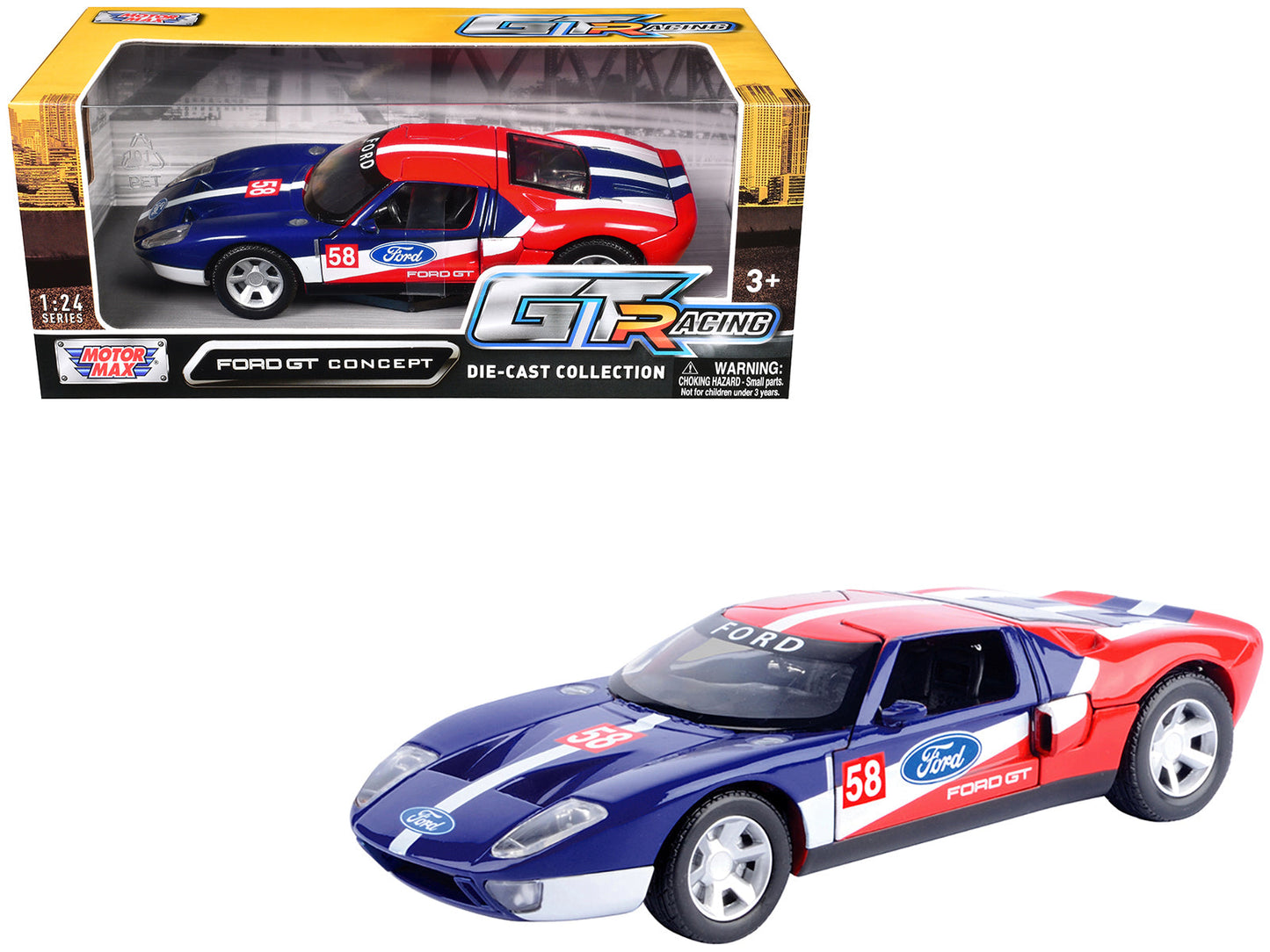 Ford GT Concept #58 Blue and Red with White Stripes "GT Racing" Series 1/24 Diecast Model Car by Motormax free shipping USA