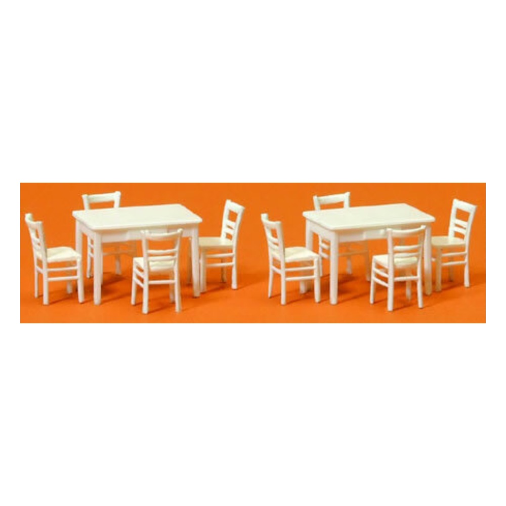 Preiser 17217 HO Scale 2 Tables & 8 Chairs Set White