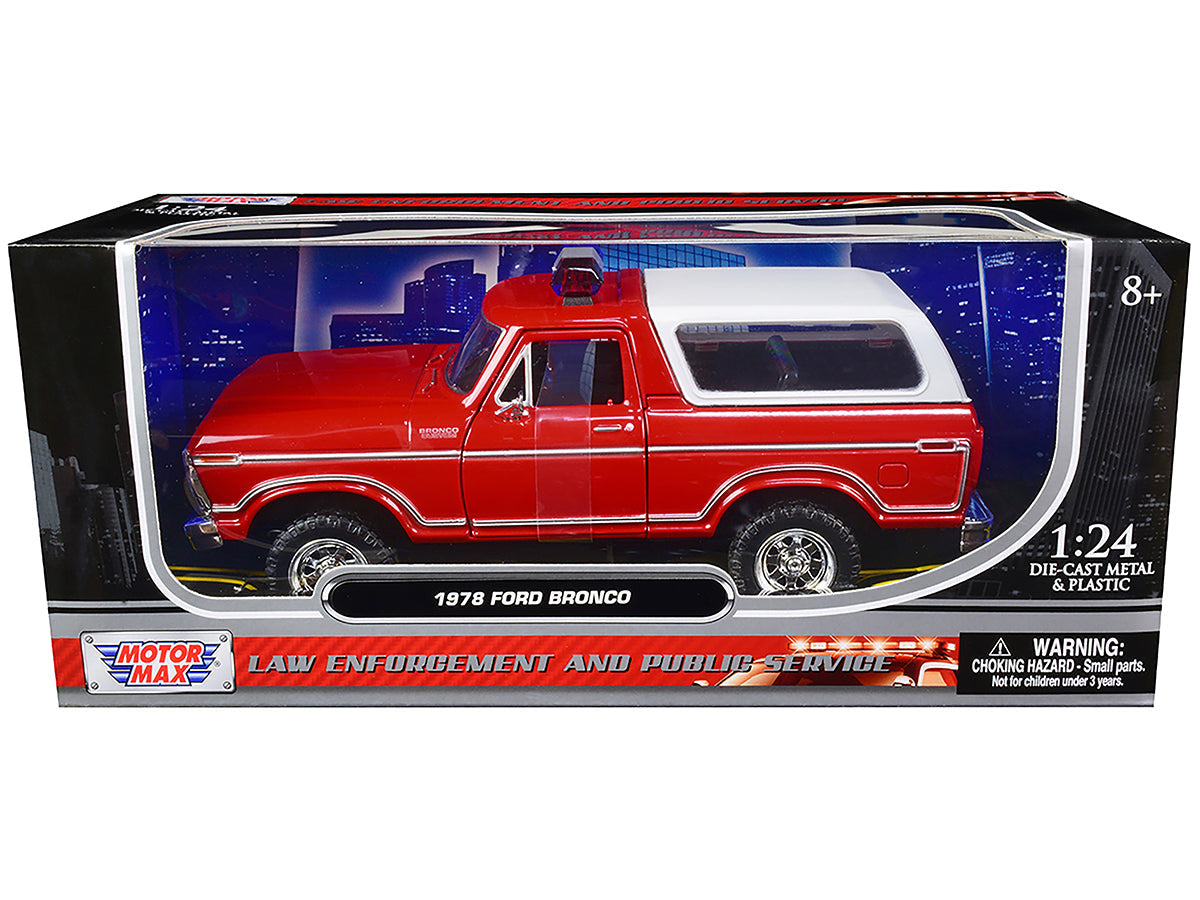 1978 Ford Bronco Fire Department Unmarked Red "Law Enforcement and Public Service" Series 1/24 Diecast Model Car by Motormax free shipping USA