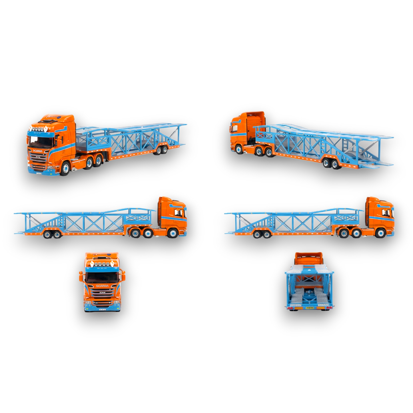 Flame Scania Car Carrier Blue & Orange 1:64