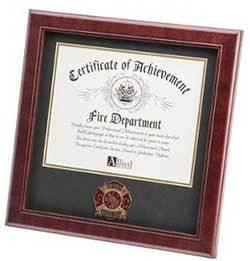 Firefighter Medallion Certificate Frame, mahogany made