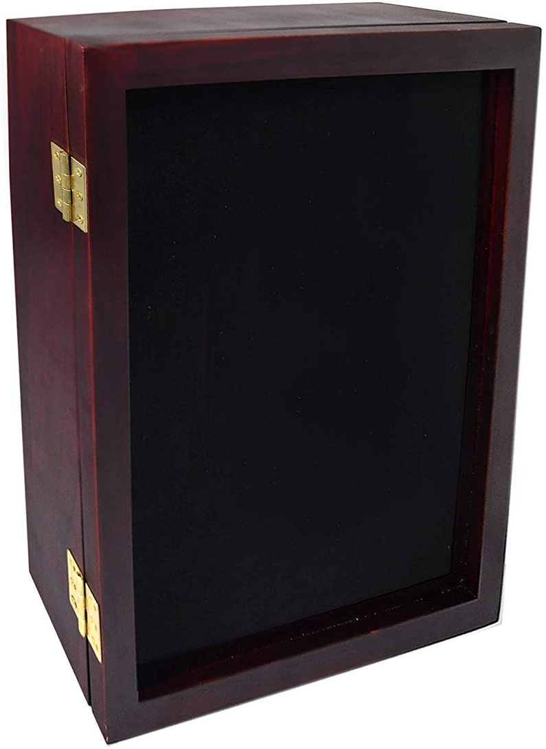 Shadow Box Display Case | Magnetically Opens and Closes like a Door - Real Wood, Strong Glass, Linen Background | Cherry Red