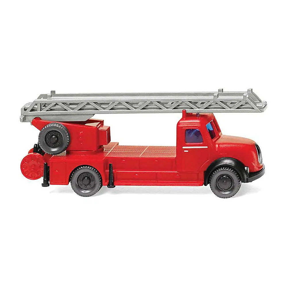 Wiking 96239 N Scale Magirus Fire Aerial Ladder Truck - Assembled -- Ulm, Germany, Fire Department (red, black, German Lettering)