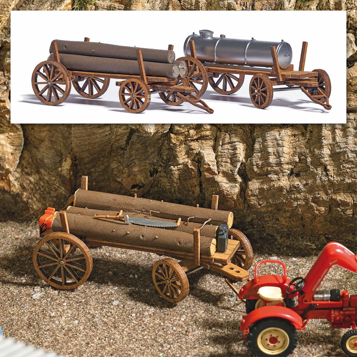 Busch 1386 HO Scale Wooden Carts Laser-Cut Kit, 2-Pack
