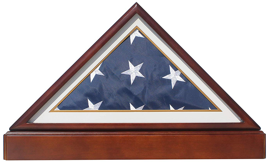 Burial/Funeral Military Shadow Box Case with Pedestal Stand (with Navy White Mat)