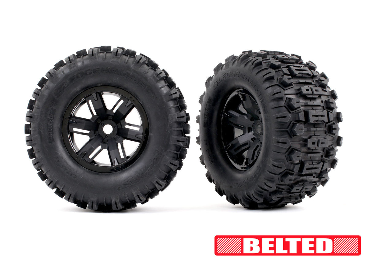 Traxxas 7871 Sledgehammer Belted Tires Black Wheels