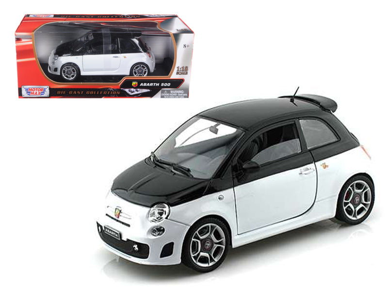 Fiat Abarth 500 White and Black 1/18 Diecast Model Car by Motormax free shipping USA