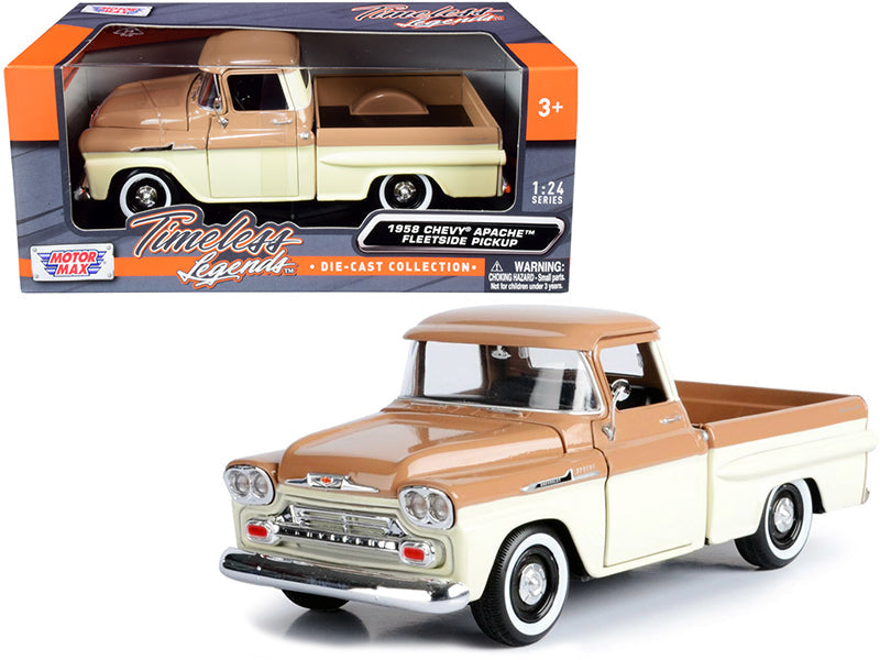 1958 Chevrolet Apache Fleetside Pickup Truck Brown and Beige 1/24 Diecast Model Car by Motormax free shipping USA