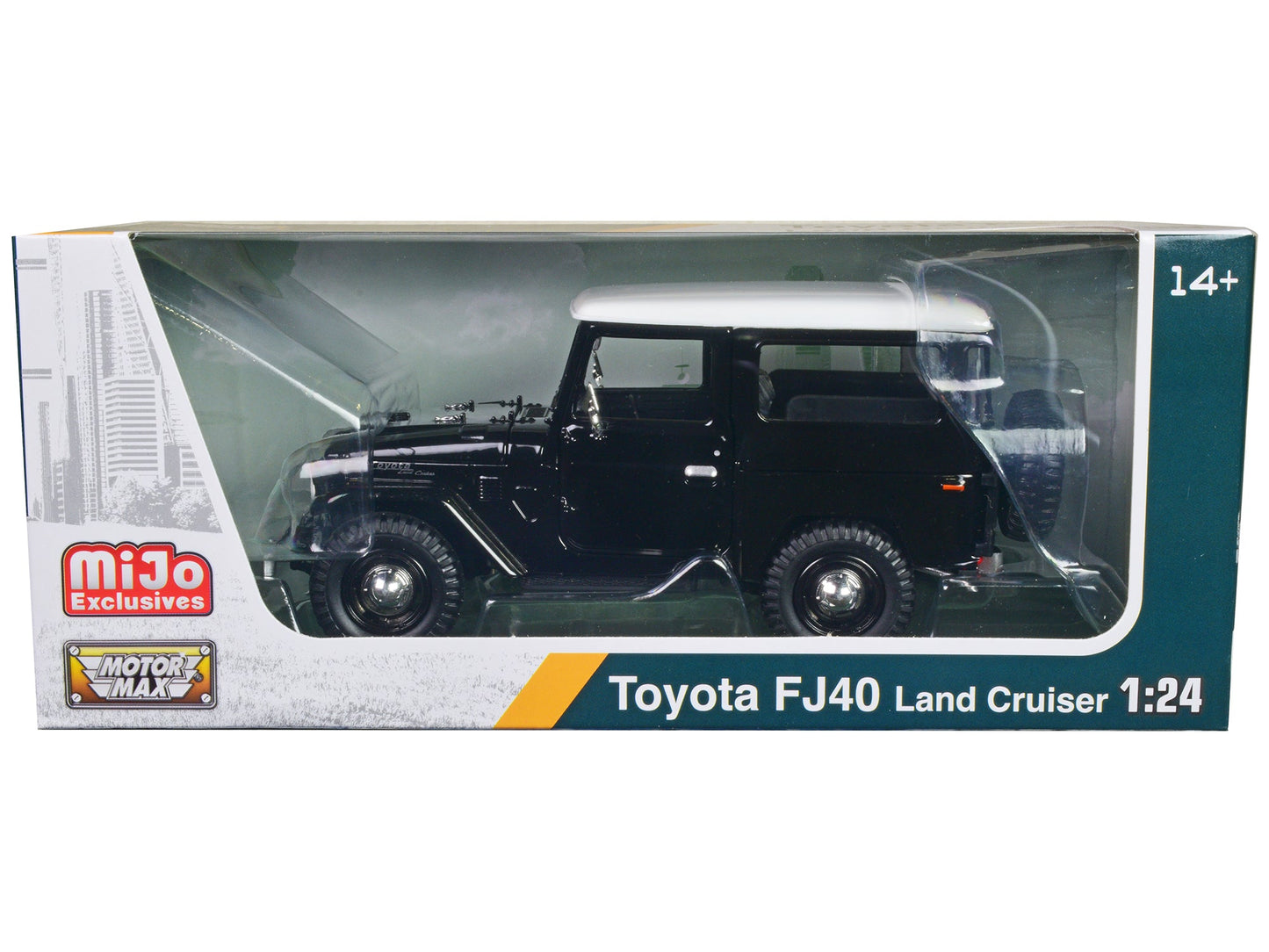 Toyota FJ40 Land Cruiser Black with White Top 1/24 Diecast Model Car by Motormax free shipping USA