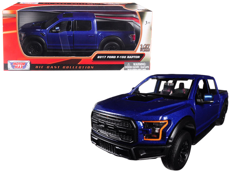 2017 Ford F-150 Raptor Pickup Truck Blue with Black Wheels 1/27 Diecast Model Car by Motormax free shipping USA
