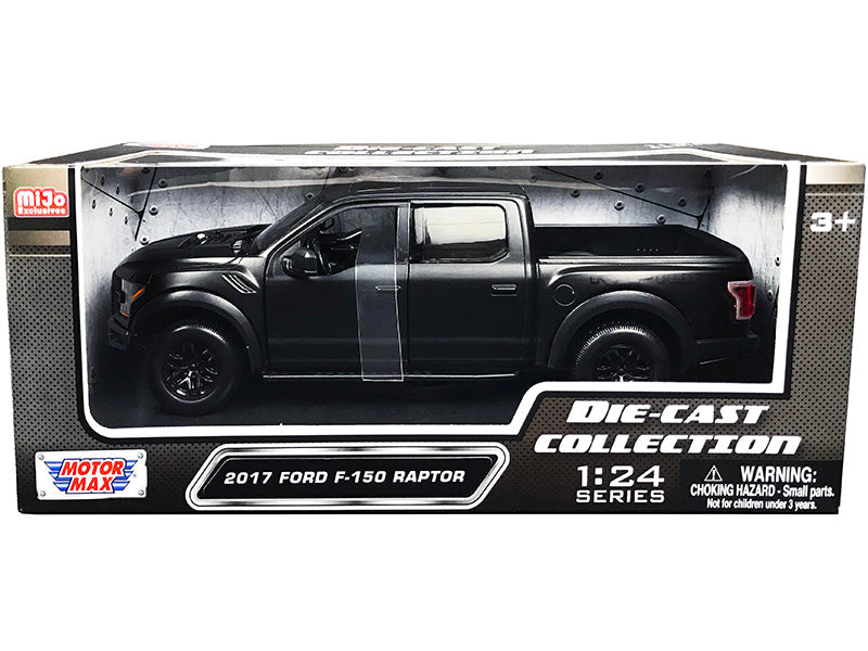 2017 Ford F-150 Raptor Pickup Truck with Sunroof Matt Black "Die-Cast Collection" Series 1/24 Diecast Model Car by Motormax free shipping USA