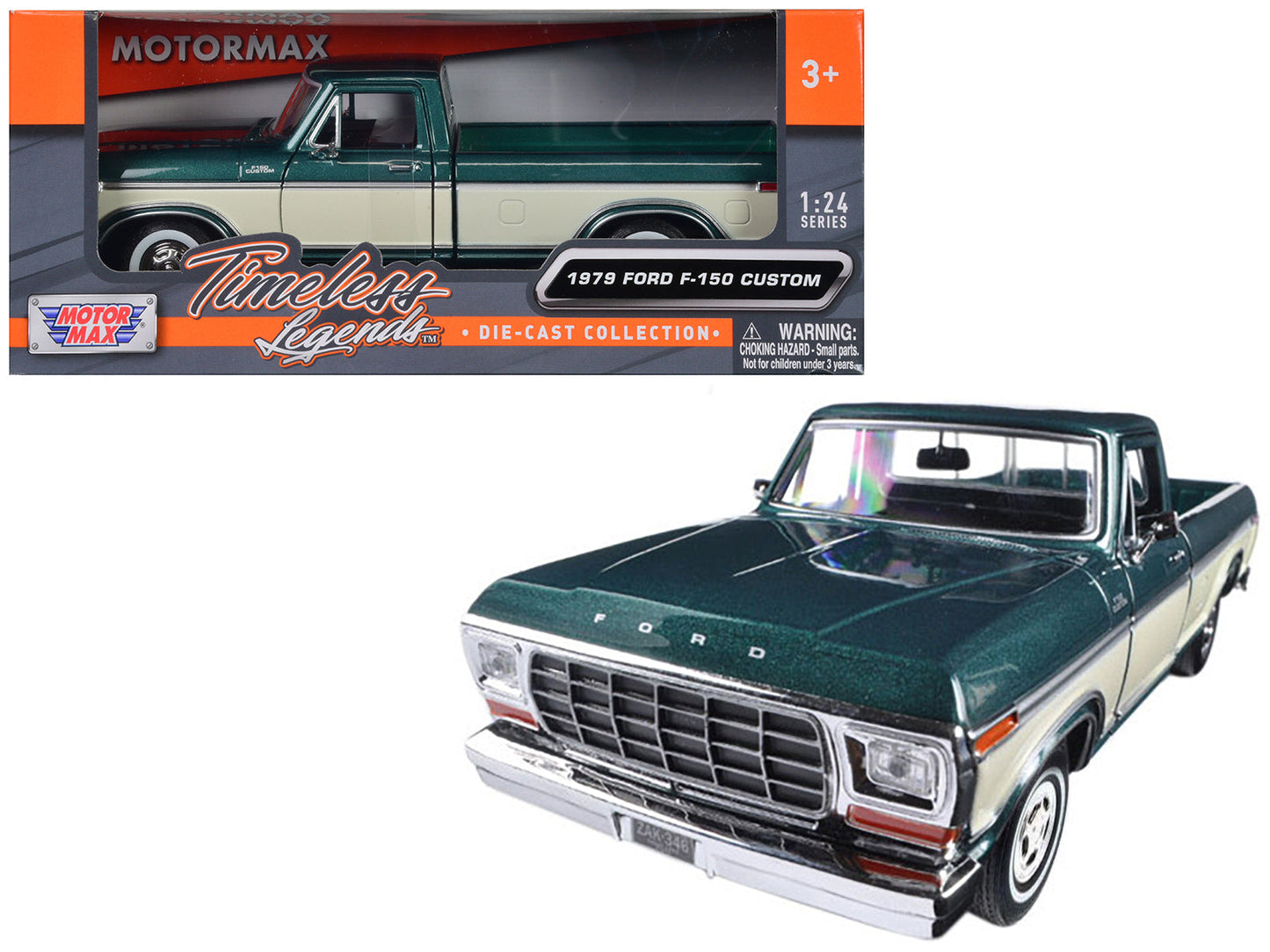 1979 Ford F-150 Pickup Truck Green Metallic and Cream 1/24 Diecast Model Car by Motormax free shipping USA