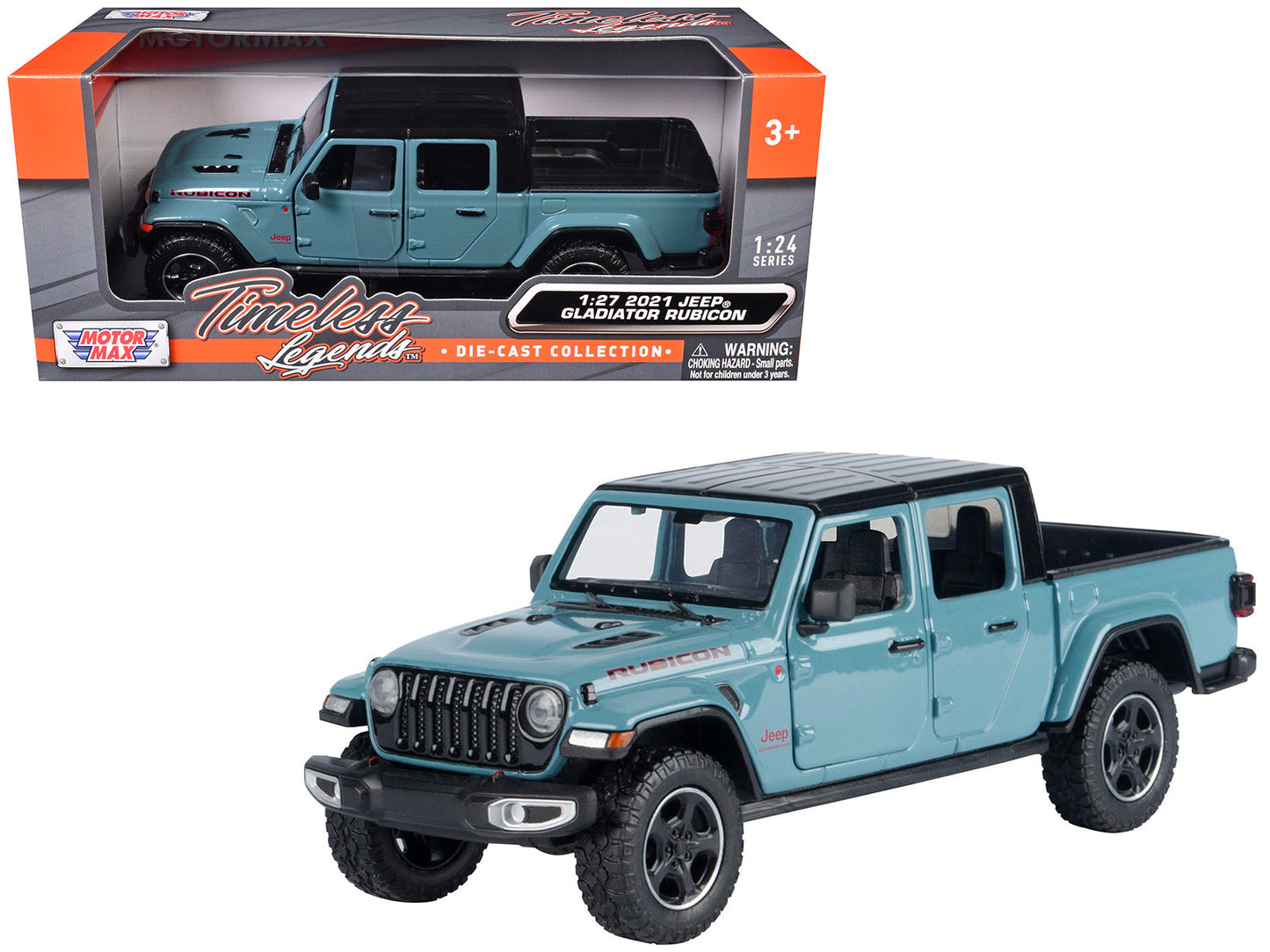 2021 Jeep Gladiator Rubicon (Closed Top) Pickup Truck Blue with Black Top 1/27 Diecast Model Car by Motormax free shipping USA