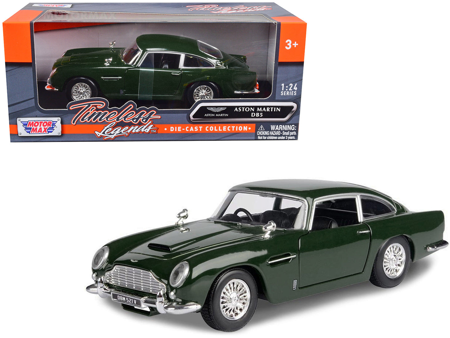 Aston Martin DB5 RHD (Right Hand Drive) Dark Green "Timeless Legends" Series 1/24 Diecast Model Car by Motormax free shipping USA