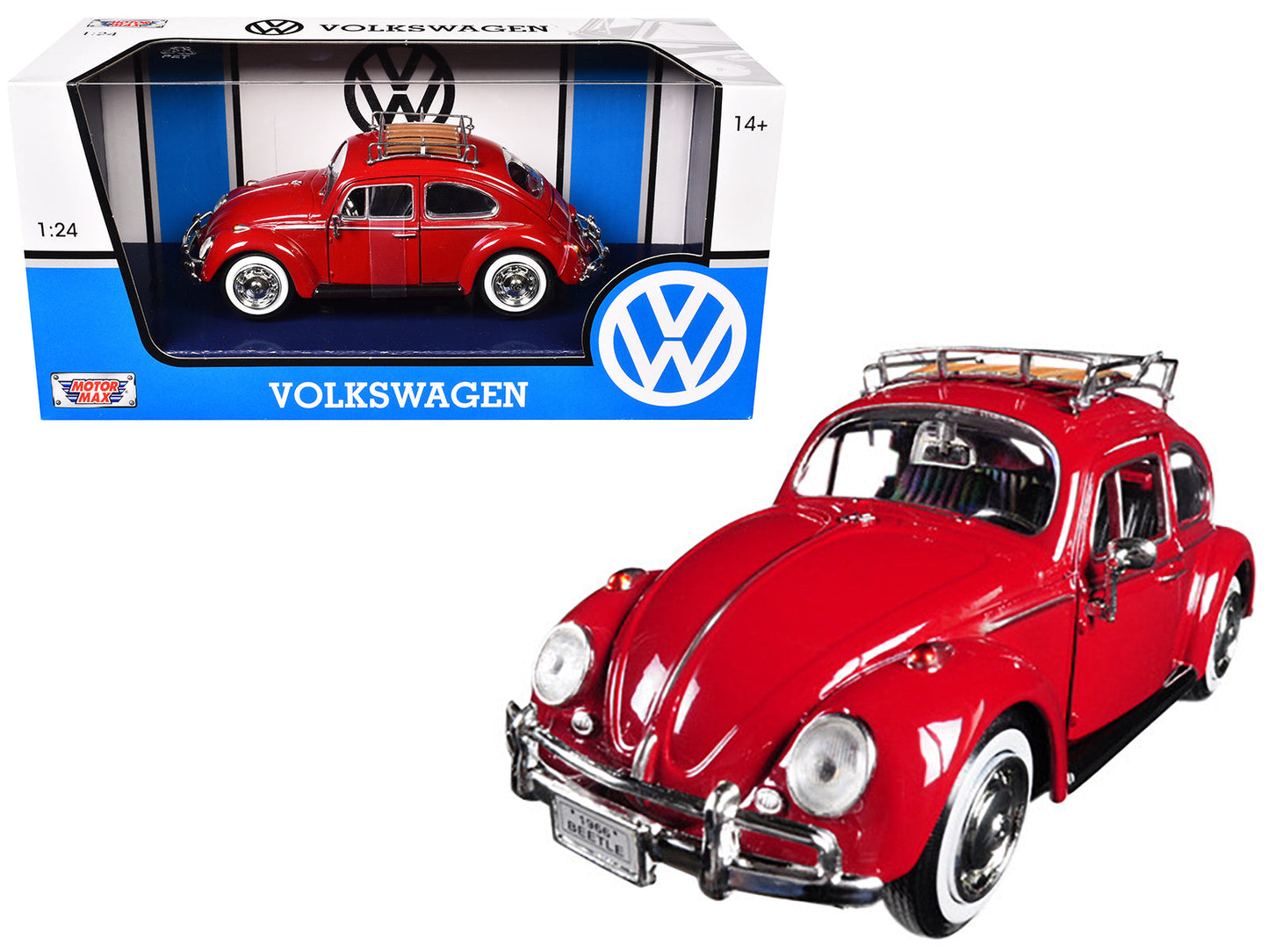 1966 Volkswagen Classic Beetle Red 1/24 Diecast Car Model by Motormax free shipping USA
