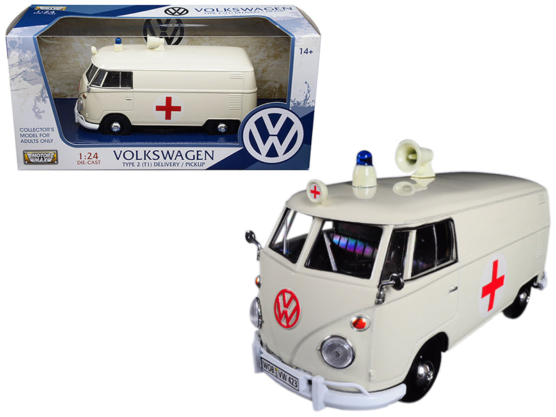Volkswagen Type 2 (T1) Ambulance Cream 1/24 Diecast Model by Motormax free shipping USA