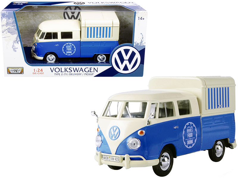 Volkswagen Type 2 (T1) Pickup Food Truck Cream and Blue 1/24 Diecast Model Car by Motormax free shipping USA