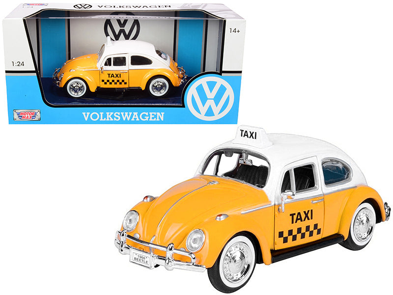 1966 Volkswagen Beetle "Taxi" Yellow with White Top 1/24 Diecast Model Car by Motormax free shipping USA