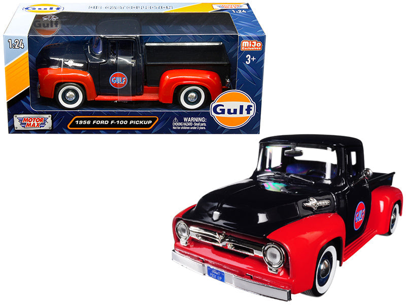 1956 Ford F-100 Pickup Truck "Gulf" Dark Blue and Red 1/24 Diecast Model Car by Motormax free shipping USA