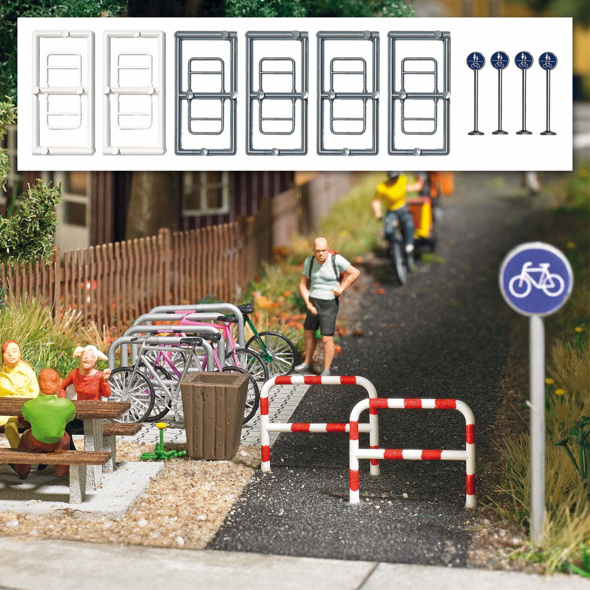 Busch 7095 HO Scale Bike Path Accessories Kit