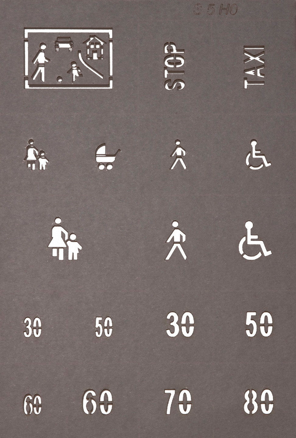 Noch 60745 HO Scale Street Marking Stencils, 5 Stencils/43 Symbols