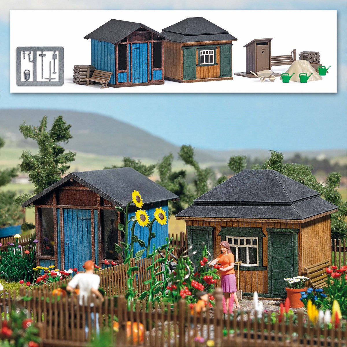 Busch 1617 HO Scale Garden Summer Sheds Set 2 Laser-Cut Kit
