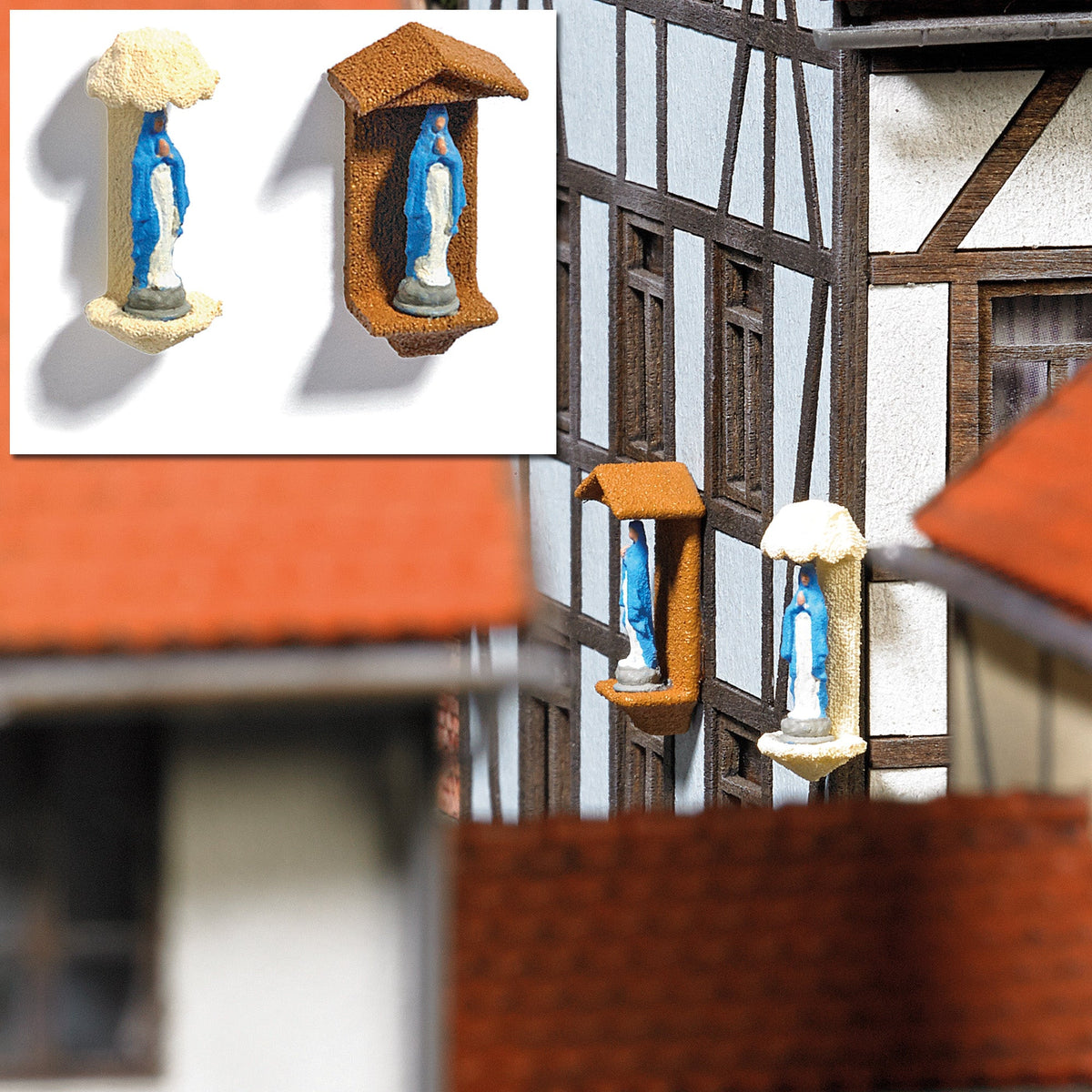 Busch 7768 HO Scale Wall-Mounted Patron Saint Statues, pkg(2)