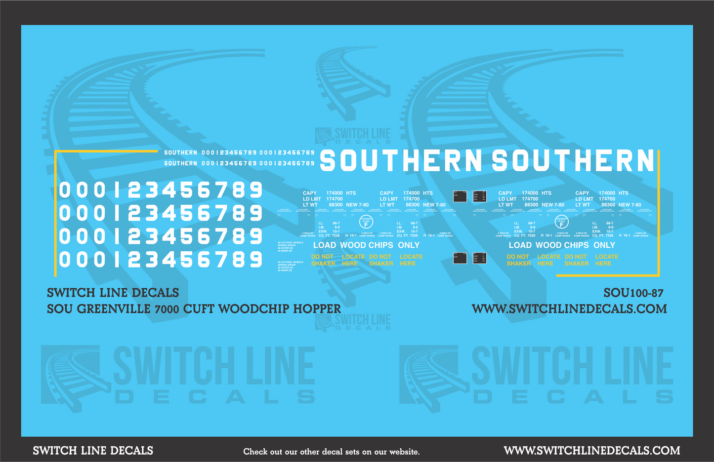 HO Scale Southern Greenville 7000 Cu. Ft. Woodchip Hopper Decal Set