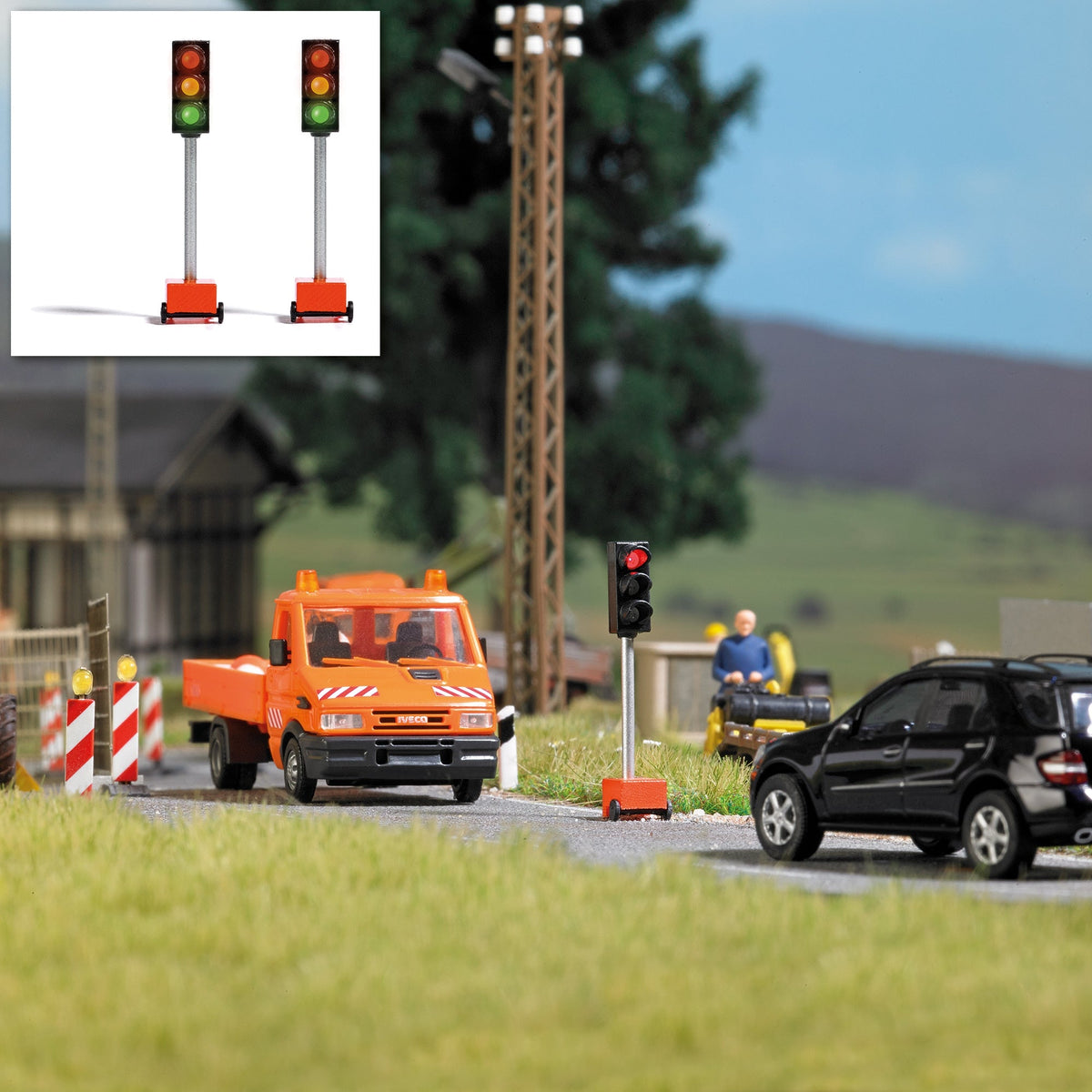 Busch 5451 HO Scale Temporary Traffic Signals w/Installed LEDs