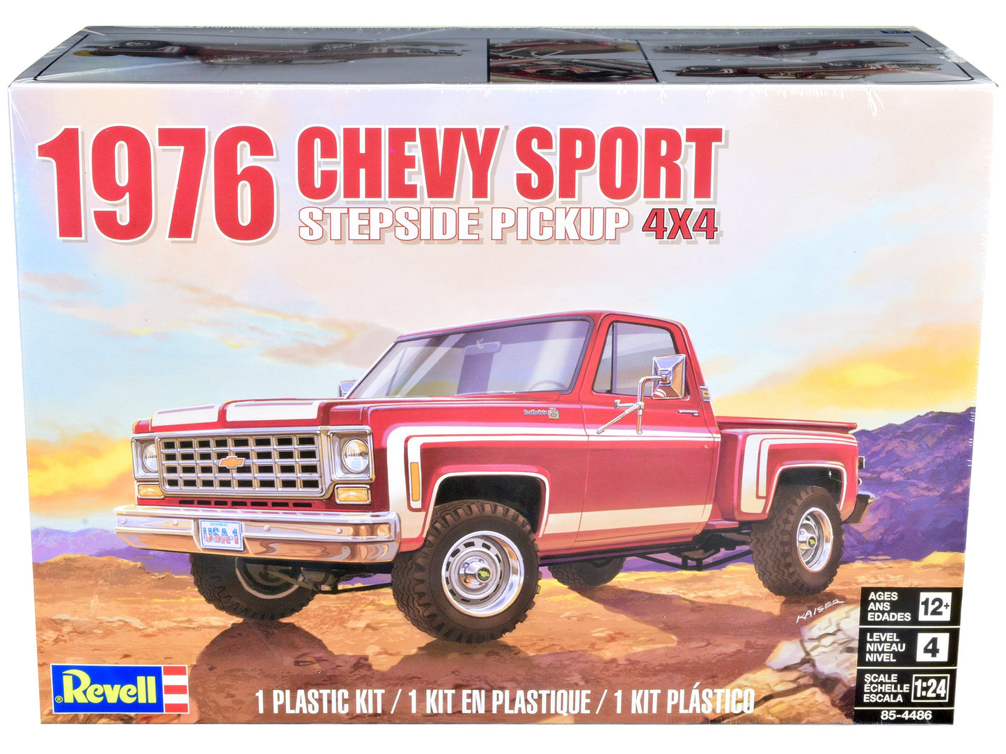 Level 4 Model Kit 1976 Chevrolet Sports Stepside 4x4 Pickup Truck 1/24 Scale Model by Revell free shipping USA